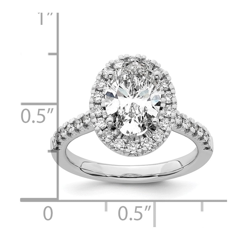 14K Weißgold Verlobungsring mit 0,5 ct. im Labor gezüchteten Diamanten VS/SI+ G+ und 2 ct. ovalem Mittelstein mit Halo-Fassung