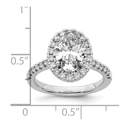 14K Weißgold Verlobungsring mit 0,5 ct. im Labor gezüchteten Diamanten VS/SI+ G+ und 2 ct. ovalem Mittelstein mit Halo-Fassung