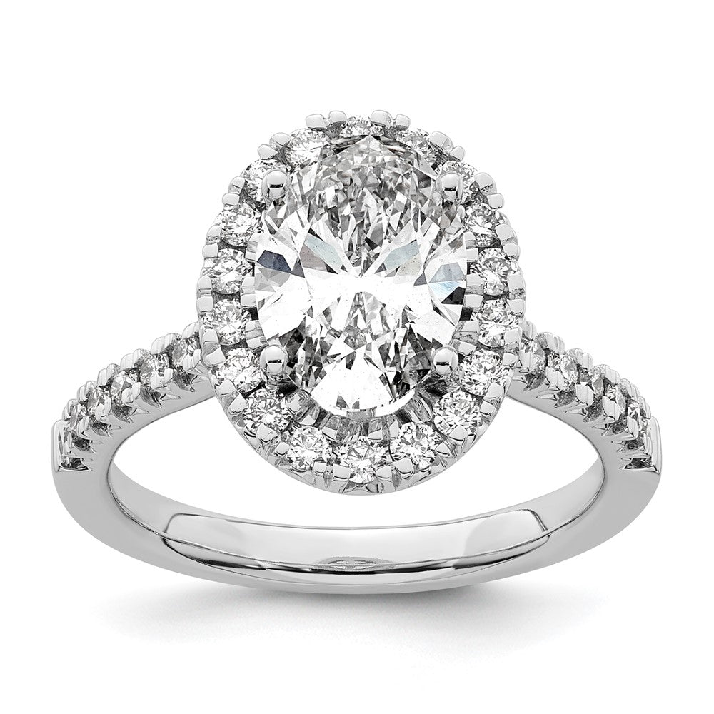 14K Weißgold Verlobungsring mit 0,5 ct. im Labor gezüchteten Diamanten VS/SI+ G+ und 2 ct. ovalem Mittelstein mit Halo-Fassung