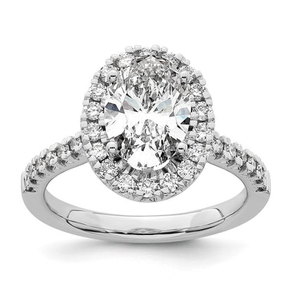 14K Weißgold Verlobungsring mit 0,5 ct. im Labor gezüchteten Diamanten VS/SI+ G+ und 2 ct. ovalem Mittelstein mit Halo-Fassung
