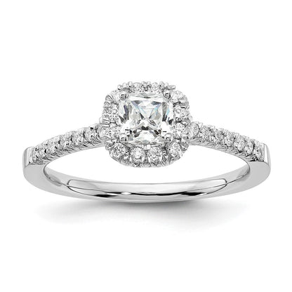 Verlobungsring mit Kissenschliff-Halo und simuliertem Diamanten, 14 Karat Weißgold