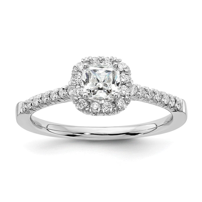 Verlobungsring mit Kissenschliff-Halo und simuliertem Diamanten, 14K Weißgold