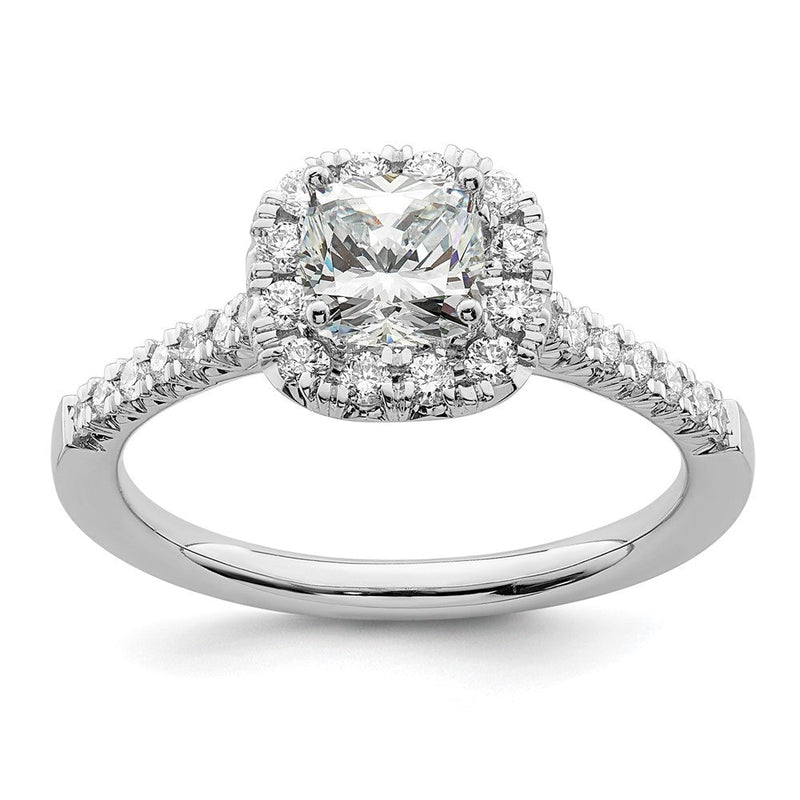 14K Weißgold Verlobungsring mit Kissenschliff-Halo aus simuliertem Diamant