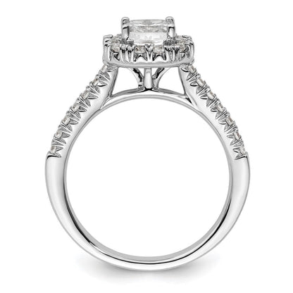 14 Karat Weißgold Verlobungsring mit Kissenschliff-Halo aus simulierten Diamanten