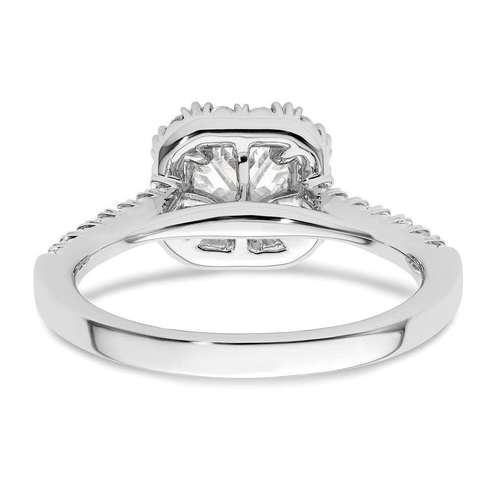 14 Karat Weißgold Verlobungsring mit Kissenschliff-Halo aus simulierten Diamanten
