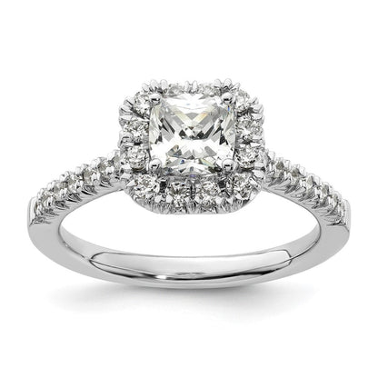 14 Karat Weißgold Verlobungsring mit Kissenschliff-Halo aus simulierten Diamanten