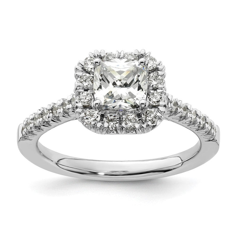 14 Karat Weißgold Verlobungsring mit Kissenschliff-Halo aus simulierten Diamanten