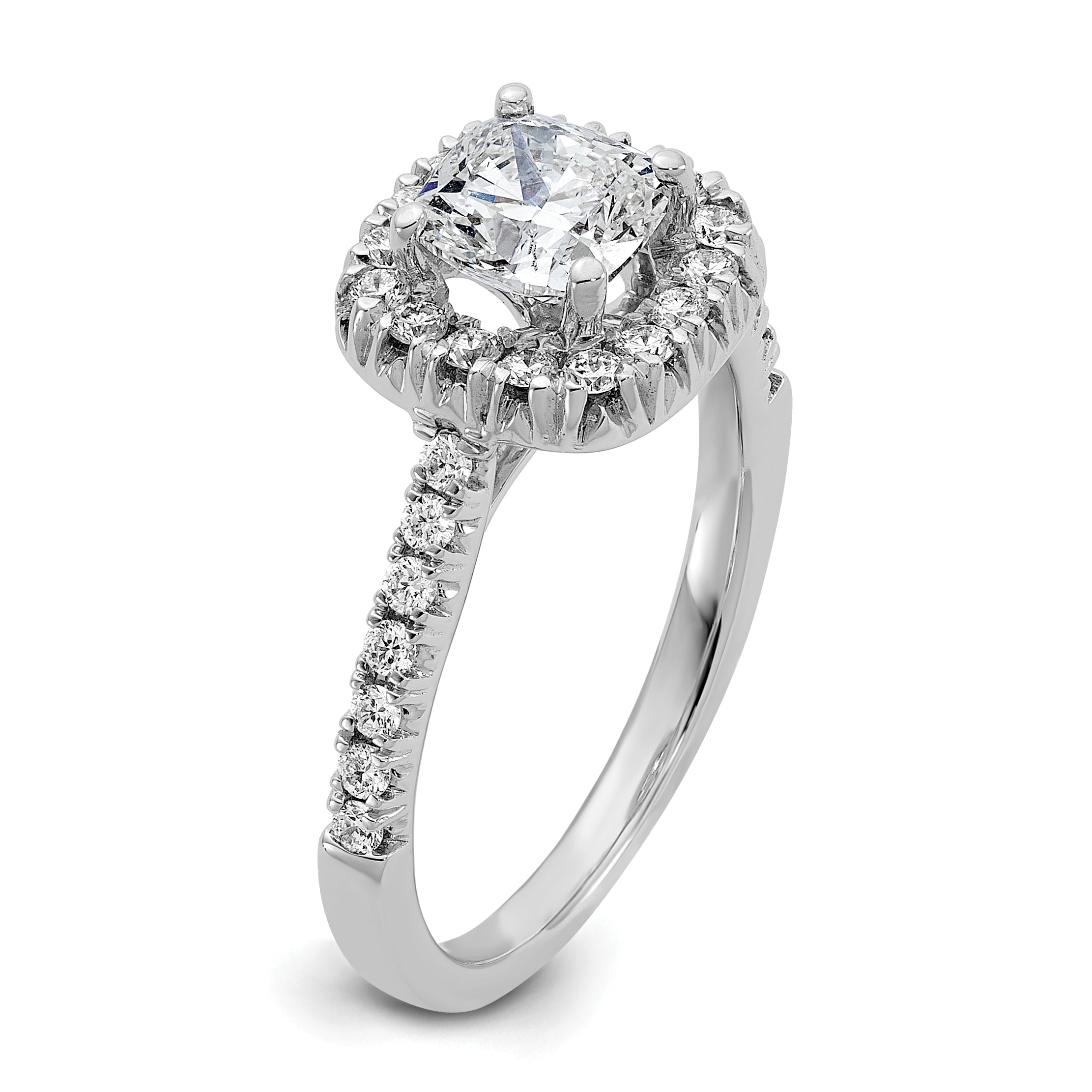 14 Karat Weißgold Verlobungsring mit Kissenschliff-Halo aus simulierten Diamanten