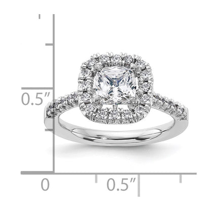 14K Weißgold Labordiamant VS/SI+ G+ Kissenschliff Halo Halbfassung Verlobungsring