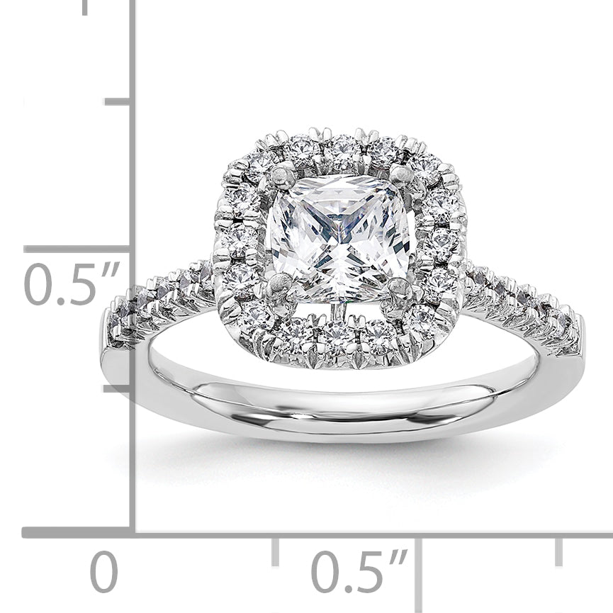 14 Karat Weißgold Verlobungsring mit Kissenschliff-Halo aus simulierten Diamanten