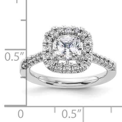 14 Karat Weißgold Verlobungsring mit Kissenschliff-Halo aus simulierten Diamanten