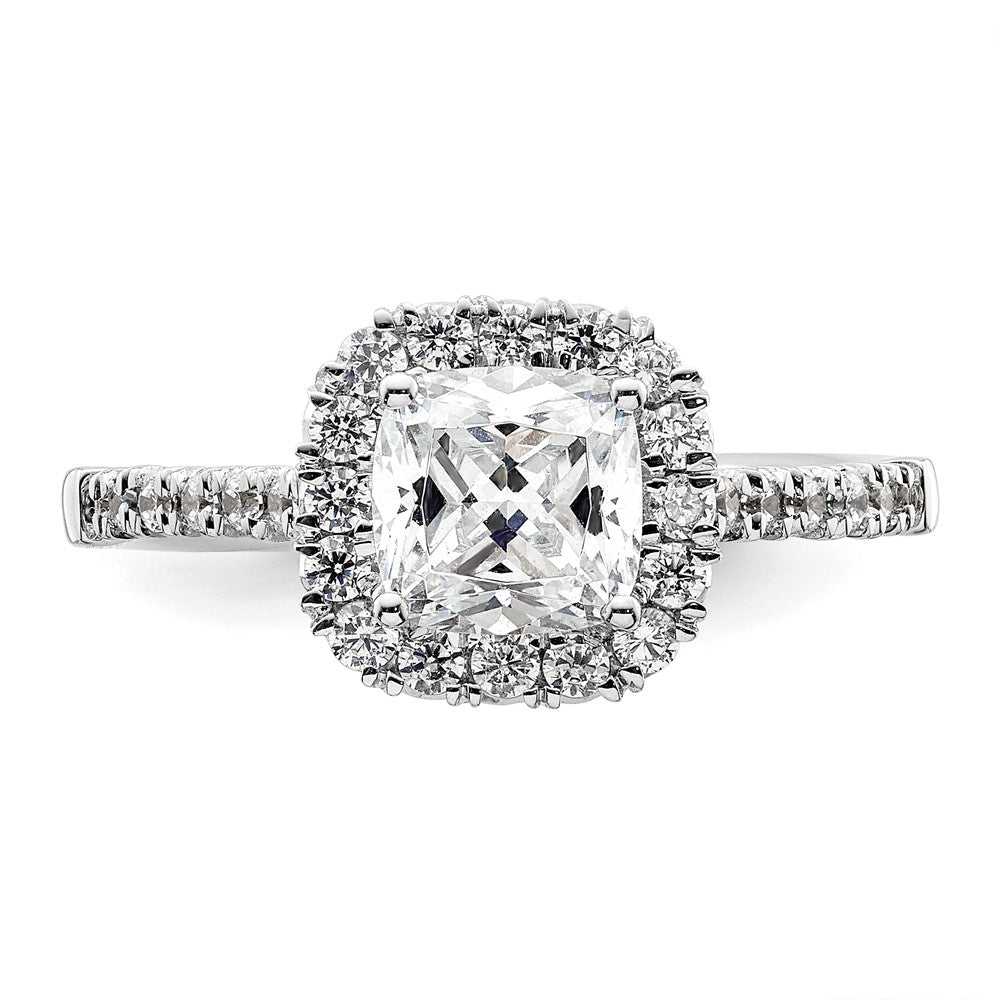 14K Weißgold Verlobungsring mit Kissenschliff-Halo aus simulierten Diamanten
