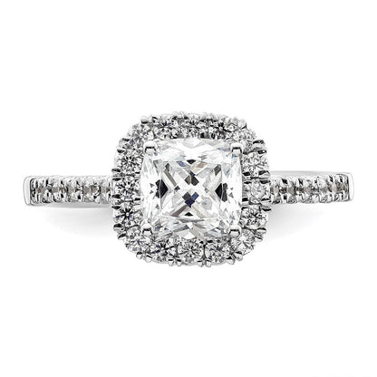 14K Weißgold Verlobungsring mit Kissenschliff-Halo aus simulierten Diamanten