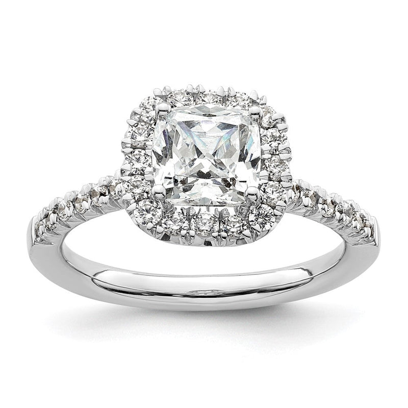 14K Weißgold Verlobungsring mit Kissenschliff-Halo aus simulierten Diamanten
