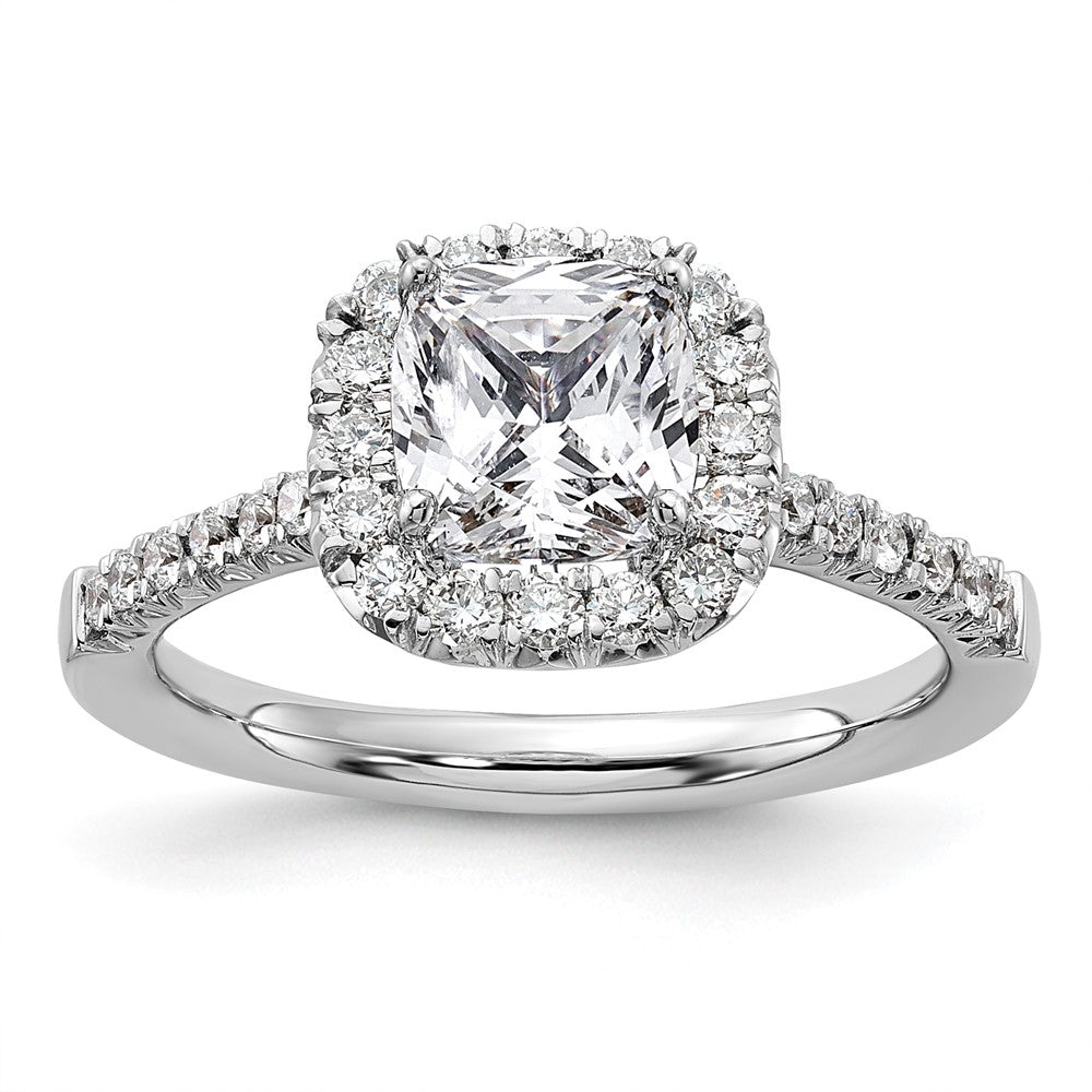 14K Weißgold Verlobungsring mit Laborgezüchtetem Diamant VS/SI+ G+, Kissenschliff, Halo, Semi-Mount