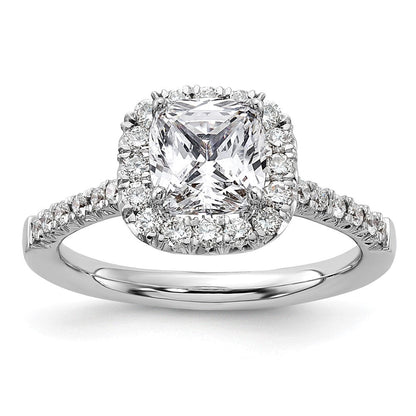 14K Weißgold Verlobungsring mit Laborgezüchtetem Diamant VS/SI+ G+, Kissenschliff, Halo, Semi-Mount
