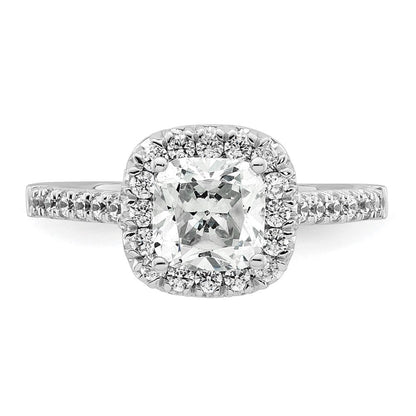 14K Weißgold Verlobungsring mit Laborgezüchteten Diamanten, VS/SI+ G+, Kissenschliff, Halo, Semi-Mount