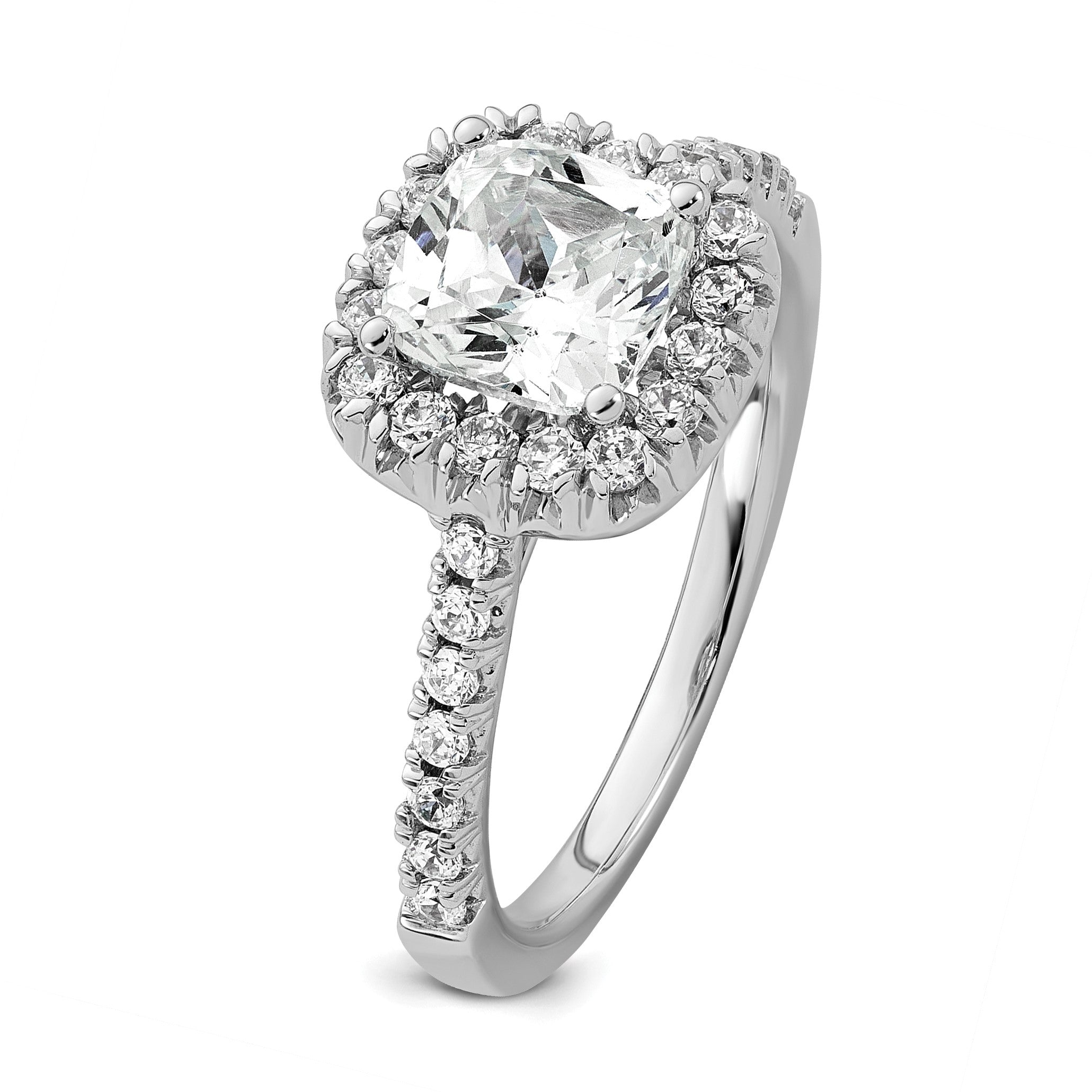 14K Weißgold Verlobungsring mit Laborgezüchteten Diamanten, VS/SI+ G+, Kissenschliff, Halo, Semi-Mount