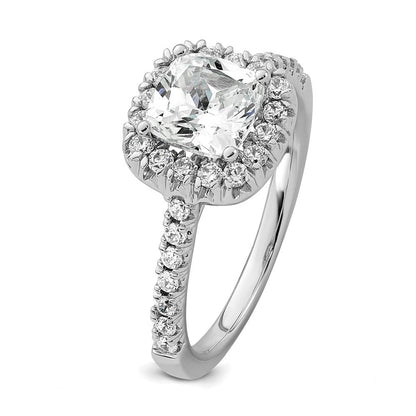14K Weißgold Verlobungsring mit Laborgezüchteten Diamanten, VS/SI+ G+, Kissenschliff, Halo, Semi-Mount