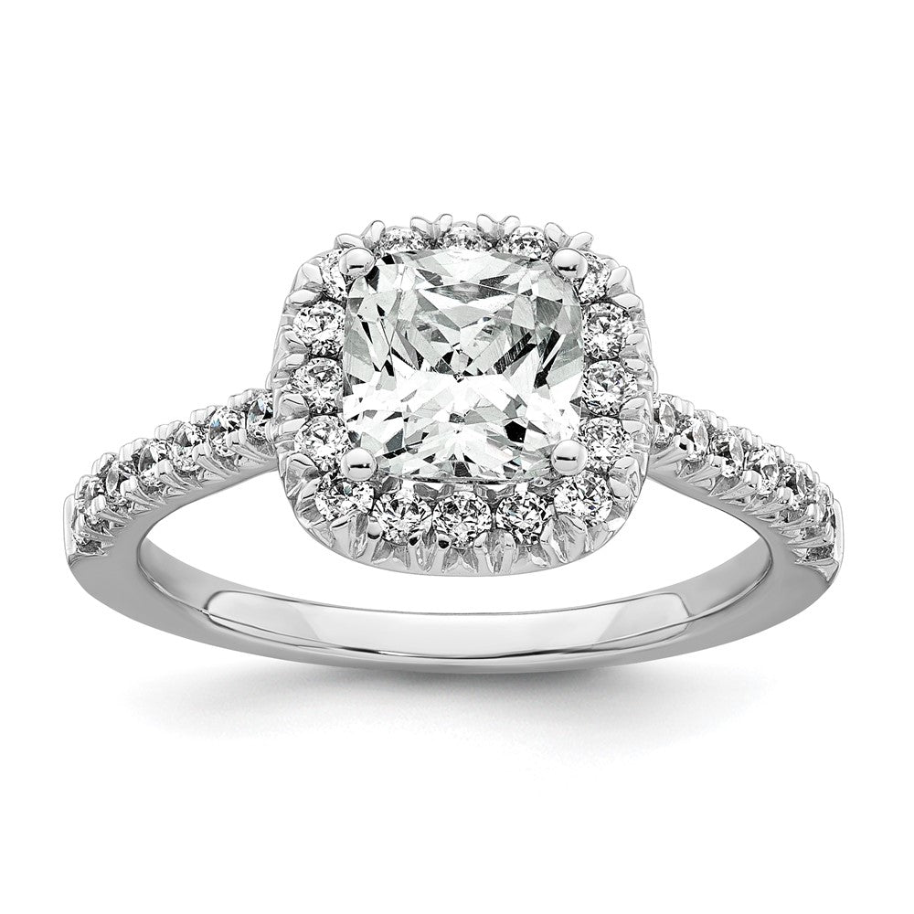 14K Weißgold Verlobungsring mit Laborgezüchteten Diamanten, VS/SI+ G+, Kissenschliff, Halo, Semi-Mount