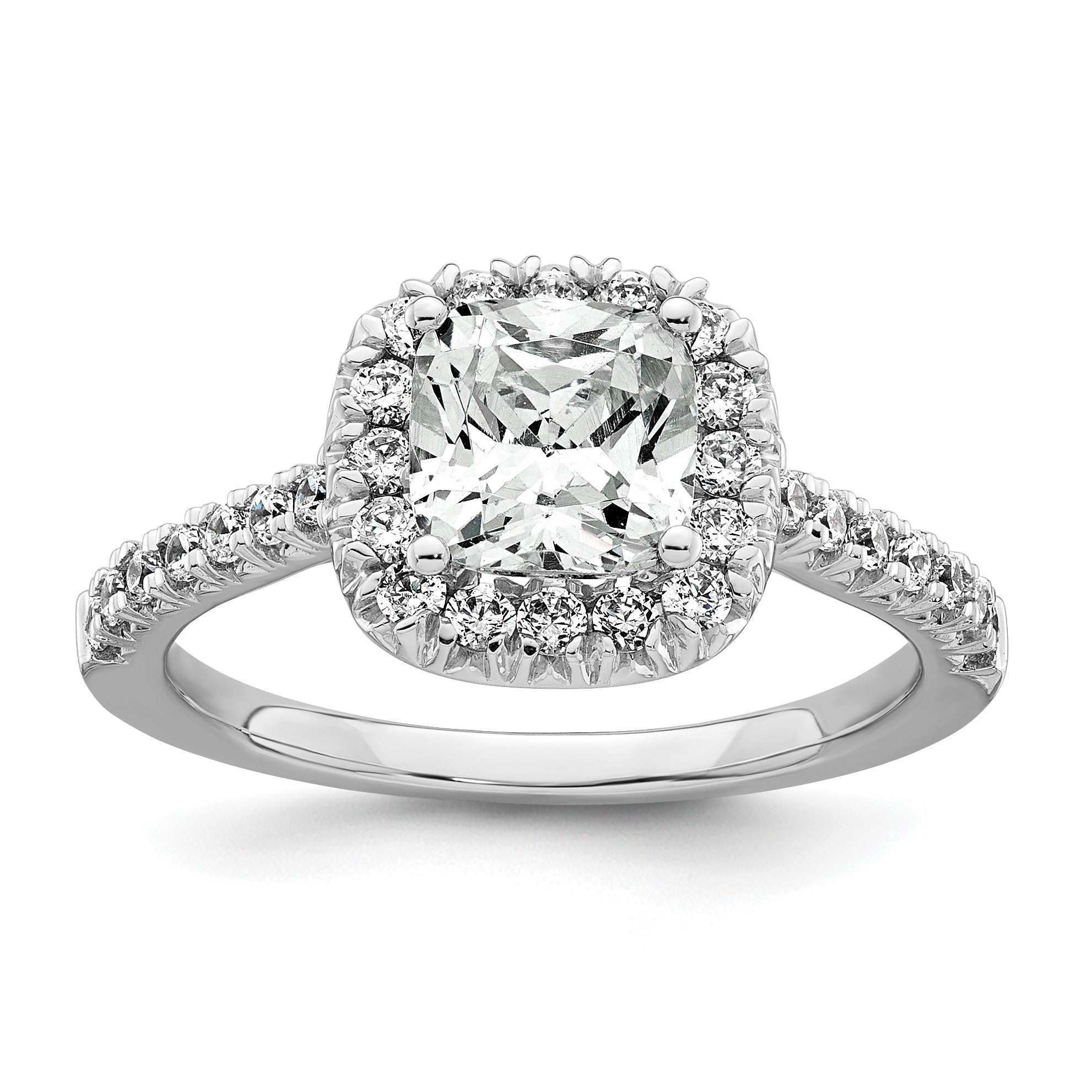 14K Weißgold Verlobungsring mit Laborgezüchteten Diamanten, VS/SI+ G+, Kissenschliff, Halo, Semi-Mount