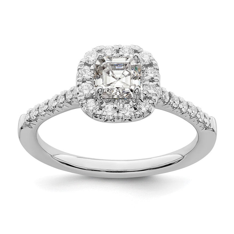 14K Weißgold Heiligenschein (holds 1/2 Karat (4.5mm) Asscher Schliff Mittig) 1/3 Diamant Halbfassung Verlobungsring