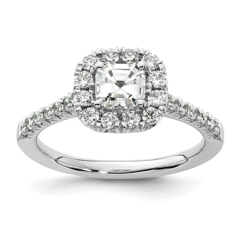 14K Weißgold Heiligenschein (holds 3/4 Karat (5mm) Asscher-cut Mittig) 1/2 Karat Diamant Halbfassung Verlobungsring
