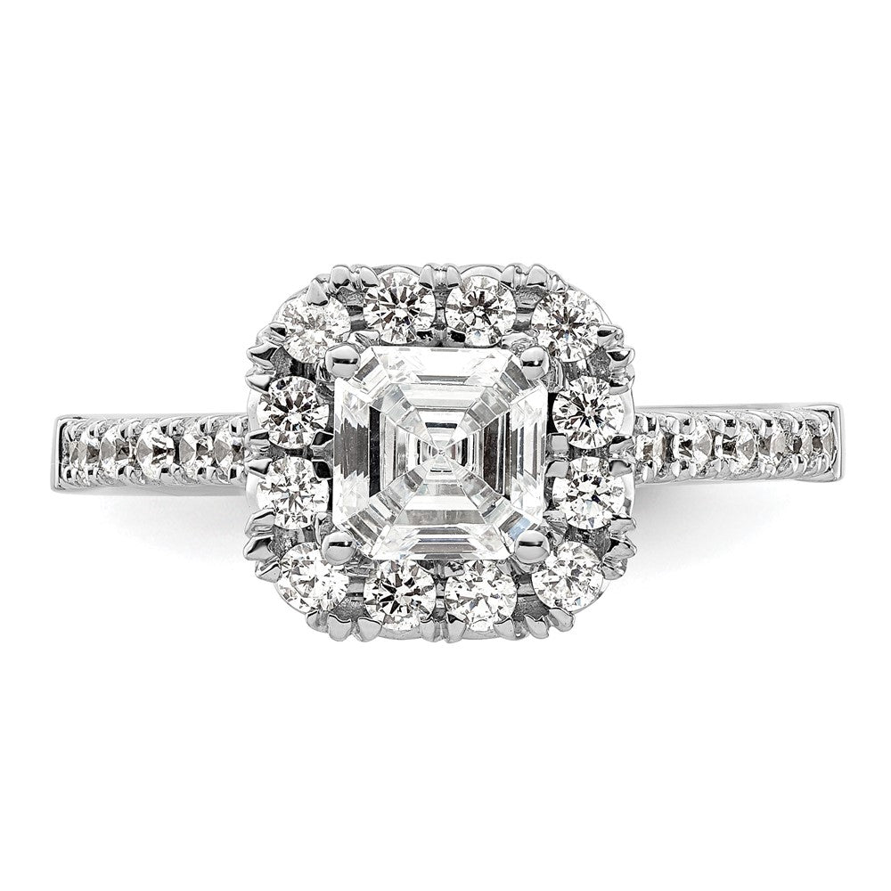14K Weißgold Verlobungsring mit 0,5 ct. Laborgezüchteten Diamanten VS/SI+ G+ und 1 ct. Center-Ascher-Diamant im Halo-Design