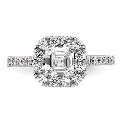14K Weißgold Verlobungsring mit 0,5 ct. Laborgezüchteten Diamanten VS/SI+ G+ und 1 ct. Center-Ascher-Diamant im Halo-Design