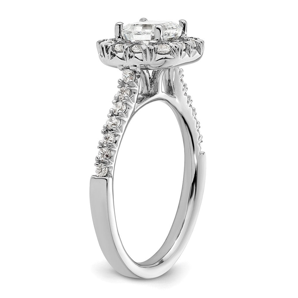 14K Weißgold Verlobungsring mit 0,5 ct. Laborgezüchteten Diamanten VS/SI+ G+ und 1 ct. Center-Ascher-Diamant im Halo-Design
