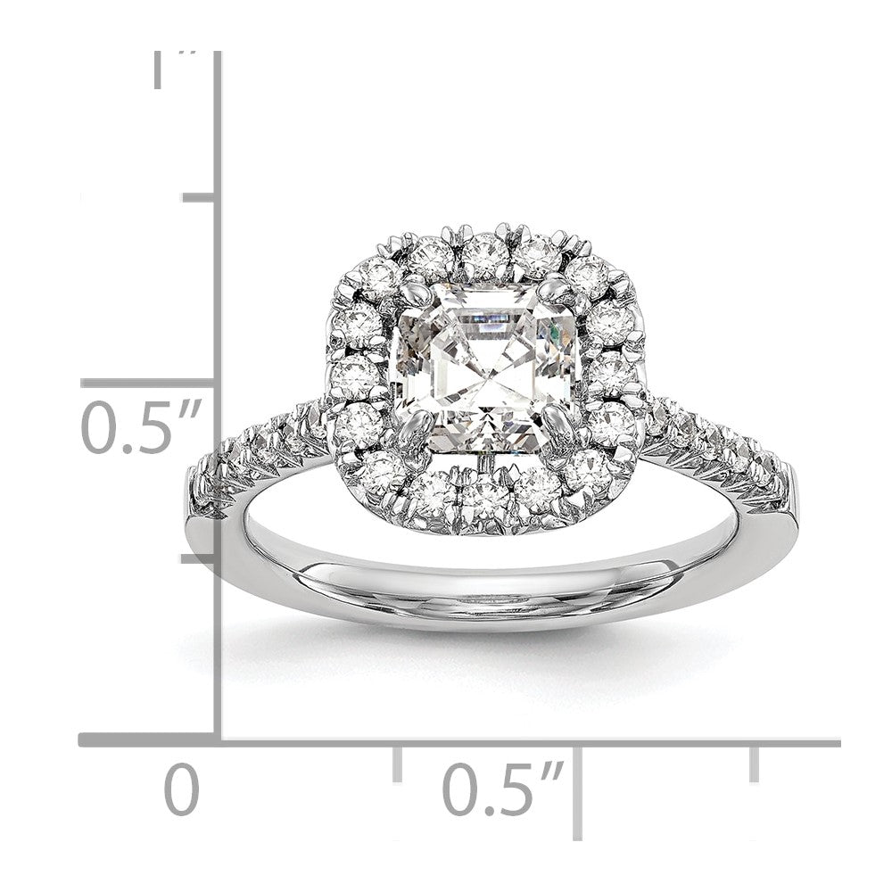 14K Weißgold Verlobungsring mit 0,5 ct. Laborgezüchteten Diamanten VS/SI+ G+ und 1 ct. Center-Ascher-Diamant im Halo-Design