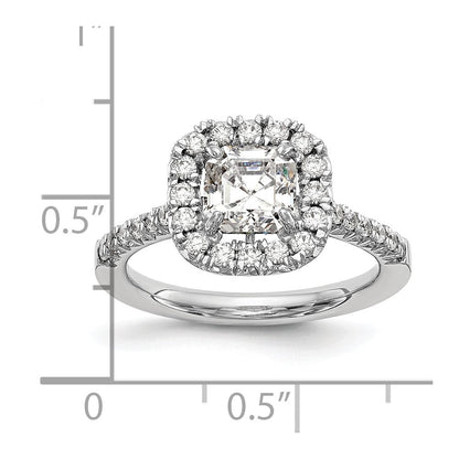 14K Weißgold Verlobungsring mit 0,5 ct. Laborgezüchteten Diamanten VS/SI+ G+ und 1 ct. Center-Ascher-Diamant im Halo-Design