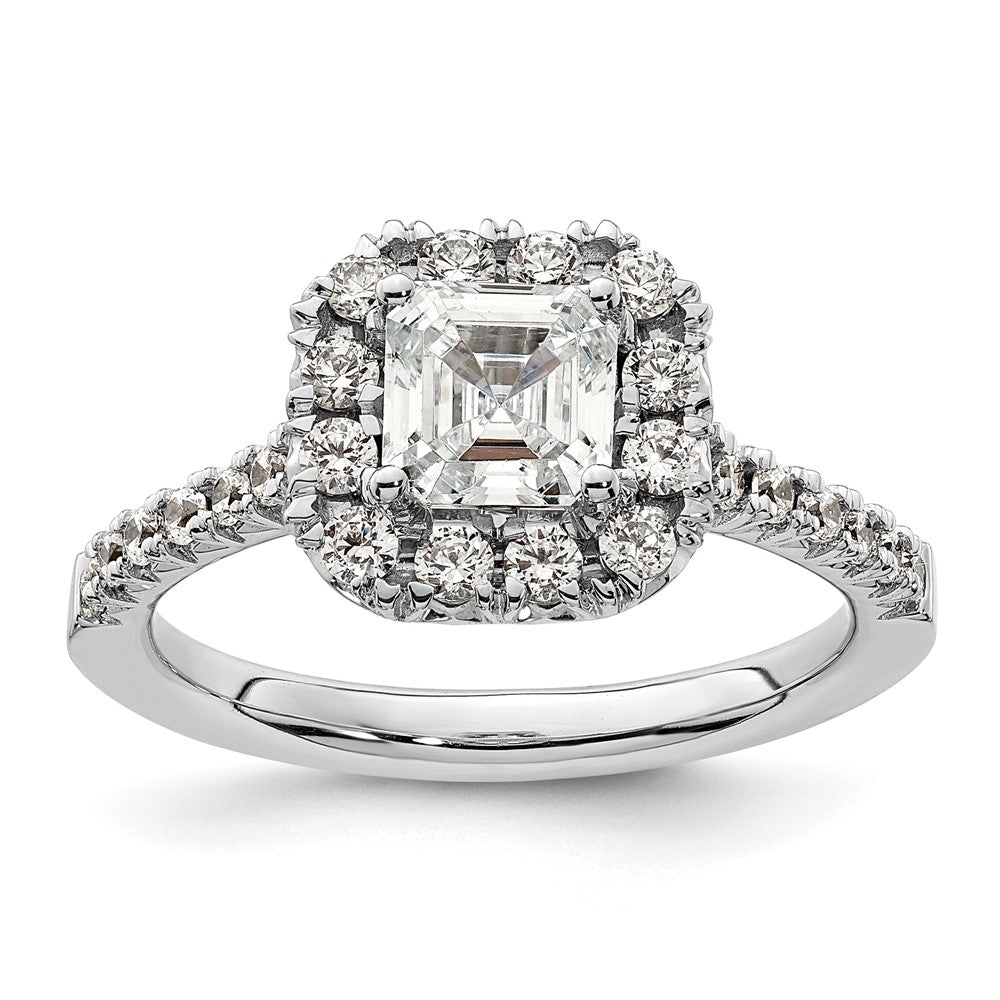 14K Weißgold Verlobungsring mit 0,5 ct. Laborgezüchteten Diamanten VS/SI+ G+ und 1 ct. Center-Ascher-Diamant im Halo-Design