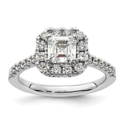 14K Weißgold Verlobungsring mit 0,5 ct. Laborgezüchteten Diamanten VS/SI+ G+ und 1 ct. Center-Ascher-Diamant im Halo-Design