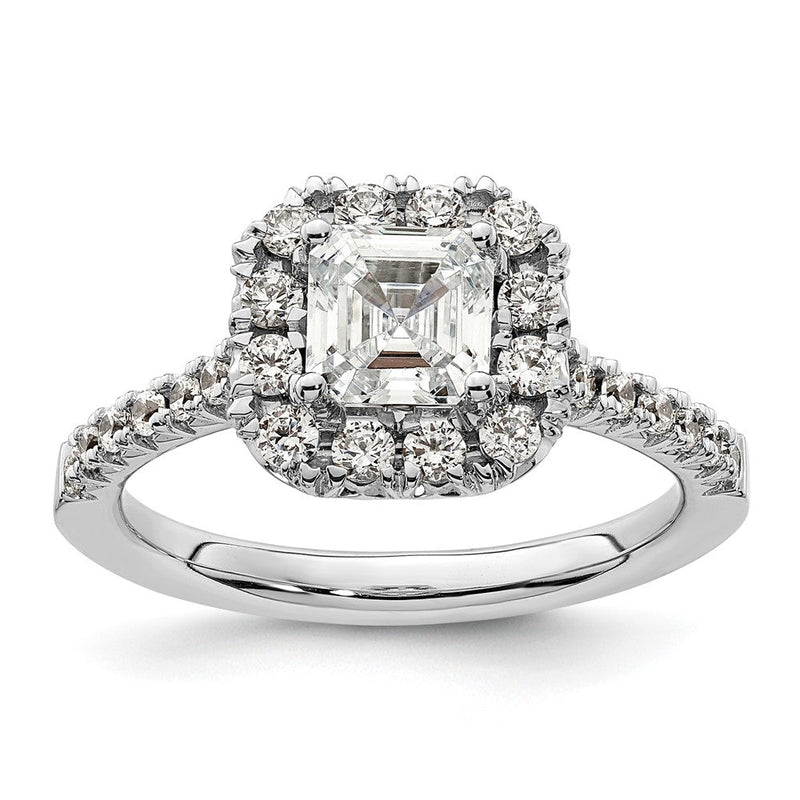 14K Weißgold Verlobungsring mit 0,5 ct. Laborgezüchteten Diamanten VS/SI+ G+ und 1 ct. Center-Ascher-Diamant im Halo-Design