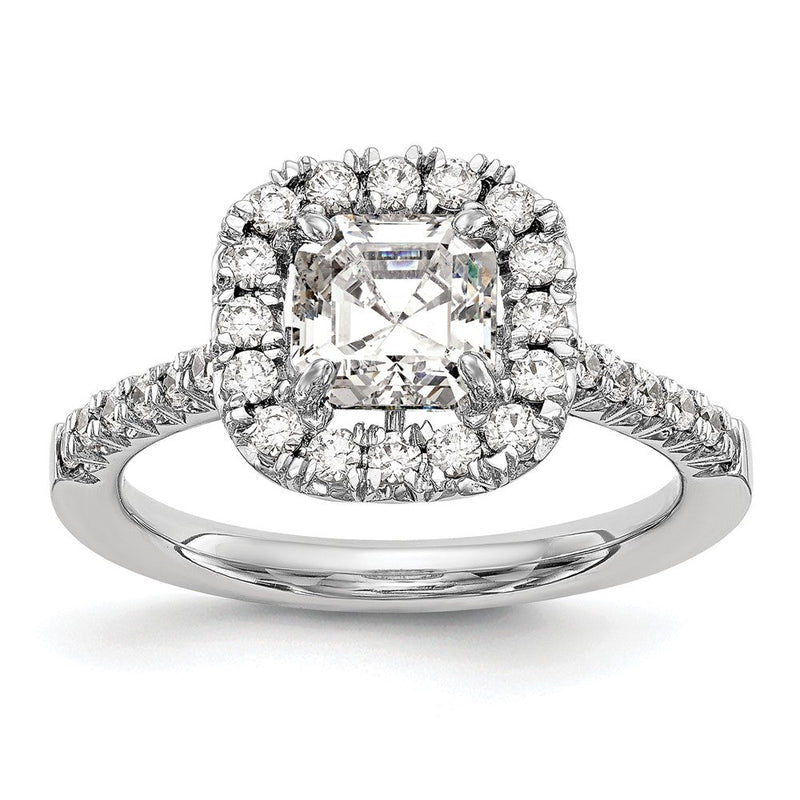 14K Weißgold Heiligenschein (holds 1.25 Karat (6mm) Asscher-cut Mittig) 1/2 Karat Diamant Halbfassung Verlobungsring