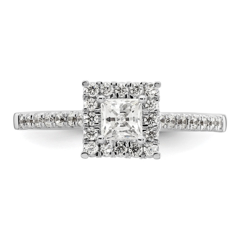 14 Karat Weißgold Verlobungsring mit quadratischem Halo aus simulierten Diamanten