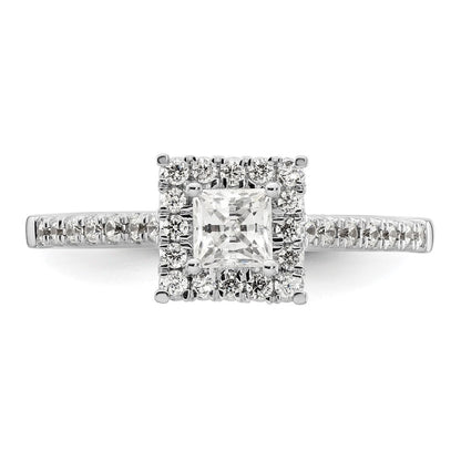 14 Karat Weißgold Verlobungsring mit quadratischem Halo aus simulierten Diamanten