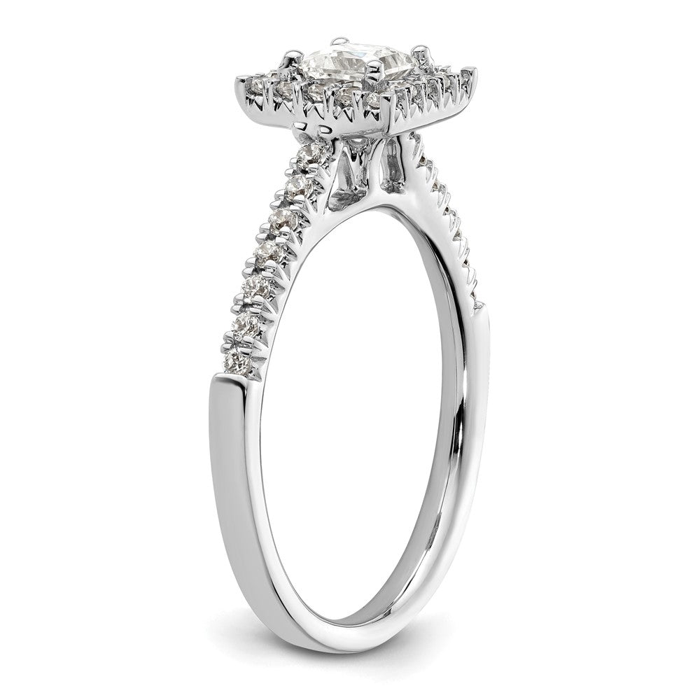 14 Karat Weißgold Verlobungsring mit quadratischem Halo aus simulierten Diamanten