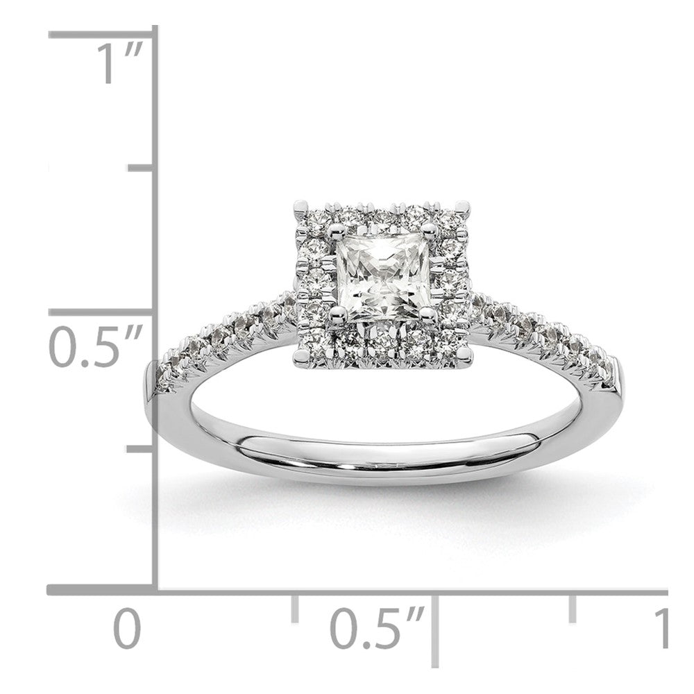 14 Karat Weißgold Verlobungsring mit quadratischem Halo aus simulierten Diamanten
