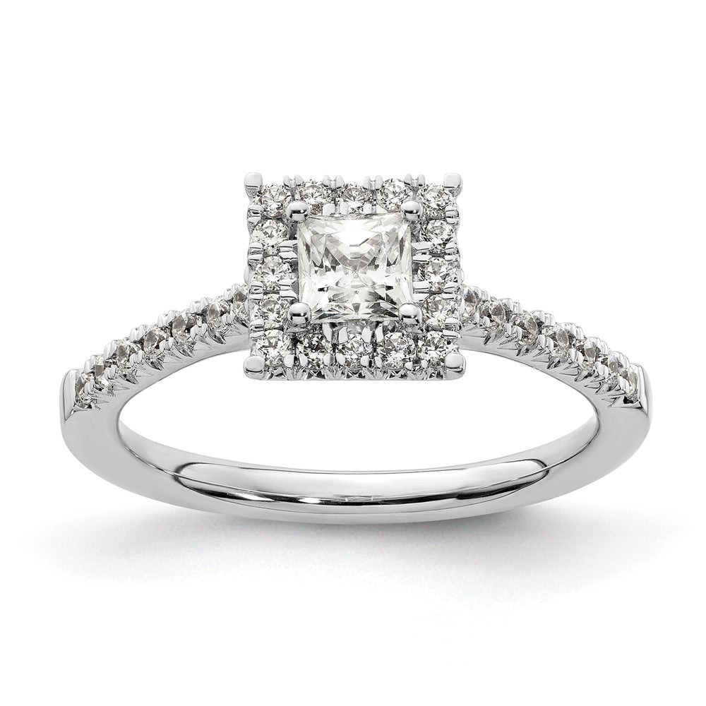 14 Karat Weißgold Verlobungsring mit quadratischem Halo aus simulierten Diamanten