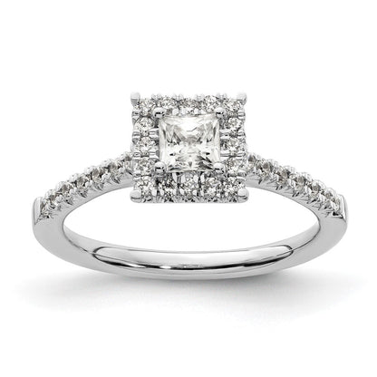 14 Karat Weißgold Verlobungsring mit quadratischem Halo aus simulierten Diamanten
