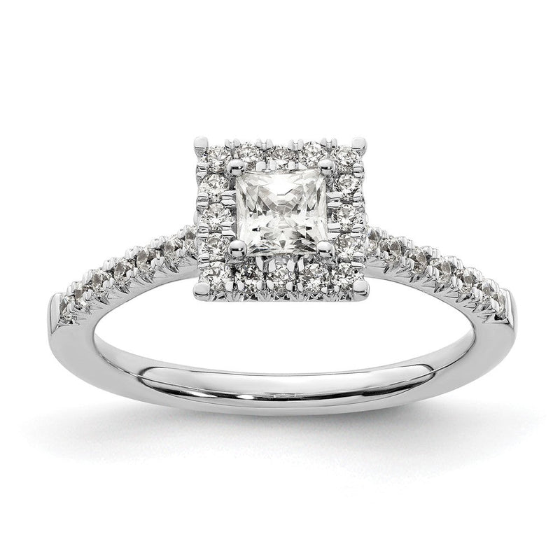 14 Karat Weißgold Verlobungsring mit quadratischem Halo aus simulierten Diamanten
