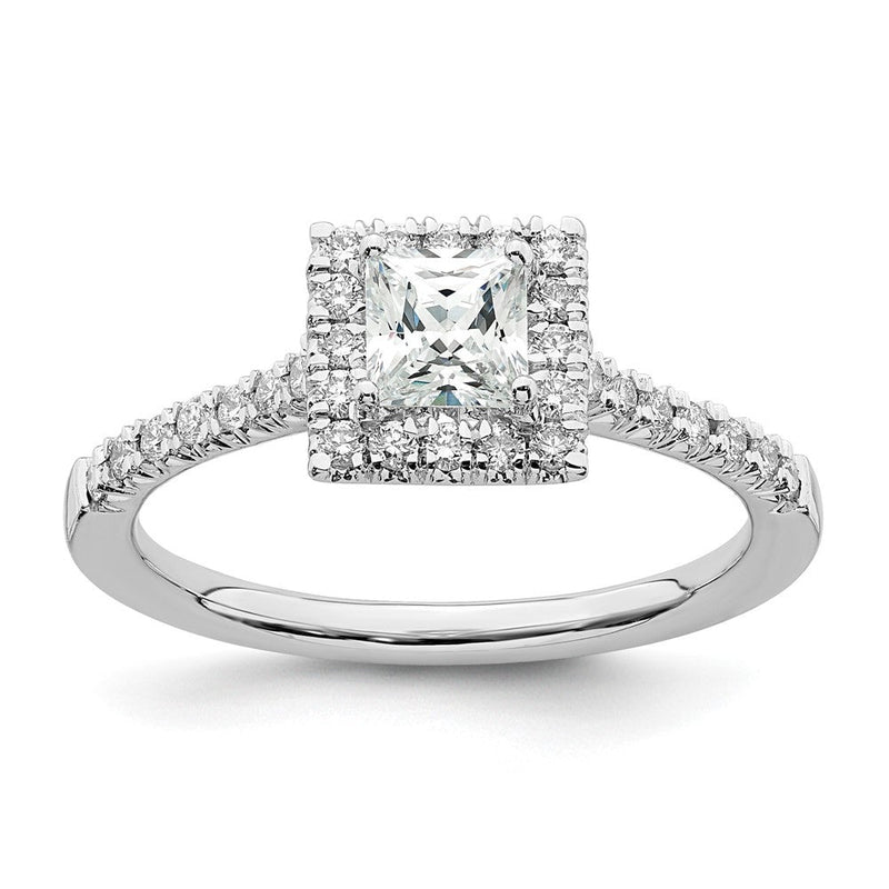 14K Weißgold Verlobungsring mit quadratischem Halo und simulierten Diamanten