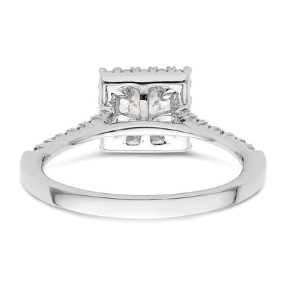 14 Karat Weißgold Verlobungsring mit quadratischem Halo aus simulierten Diamanten