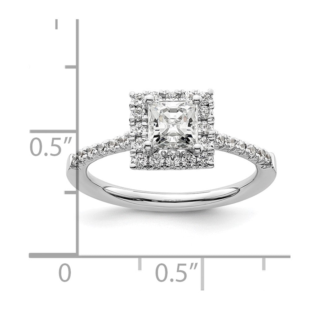 14 Karat Weißgold Verlobungsring mit quadratischem Halo aus simulierten Diamanten
