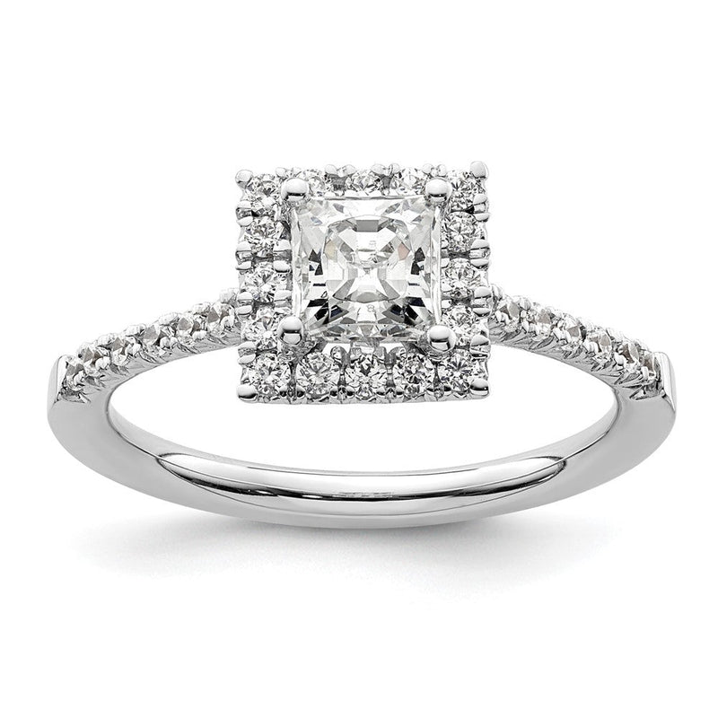14 Karat Weißgold Verlobungsring mit quadratischem Halo aus simulierten Diamanten