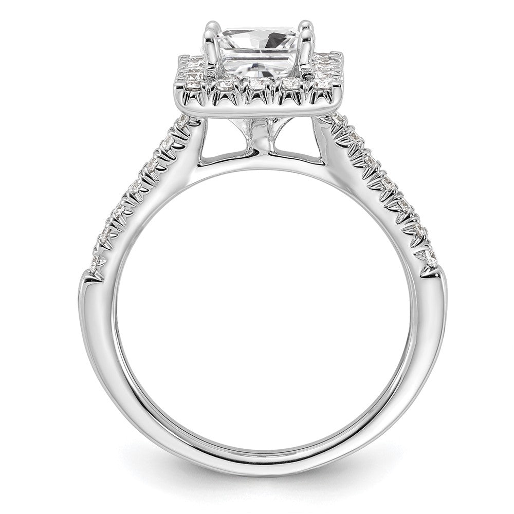 Verlobungsring aus 14K Weißgold mit 0,5 ct. im Labor gezüchteten Diamanten VS/SI+ G+ und 1 ct. Princess-Diamant im Halo-Design als Mittelstein