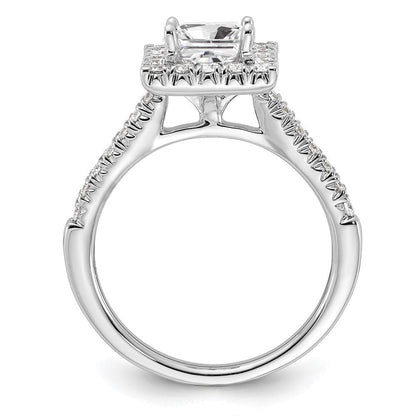 Verlobungsring aus 14K Weißgold mit 0,5 ct. im Labor gezüchteten Diamanten VS/SI+ G+ und 1 ct. Princess-Diamant im Halo-Design als Mittelstein