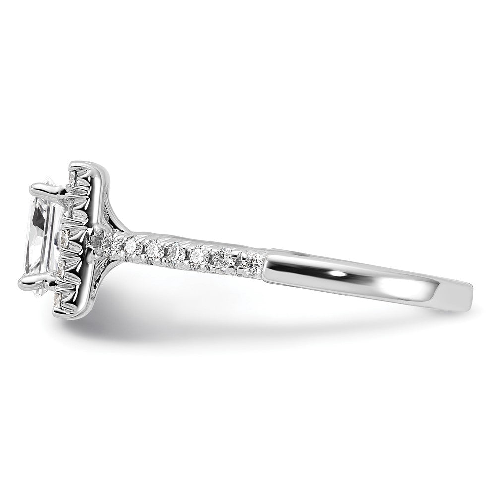 Verlobungsring aus 14K Weißgold mit 0,5 ct. im Labor gezüchteten Diamanten VS/SI+ G+ und 1 ct. Princess-Diamant im Halo-Design als Mittelstein